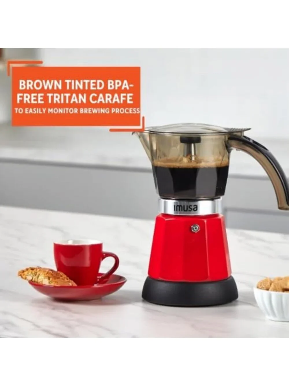Electric Espresso Coffee Maker - 6 or 3 Cup, Cool-Touch Handle, Red Kitchen